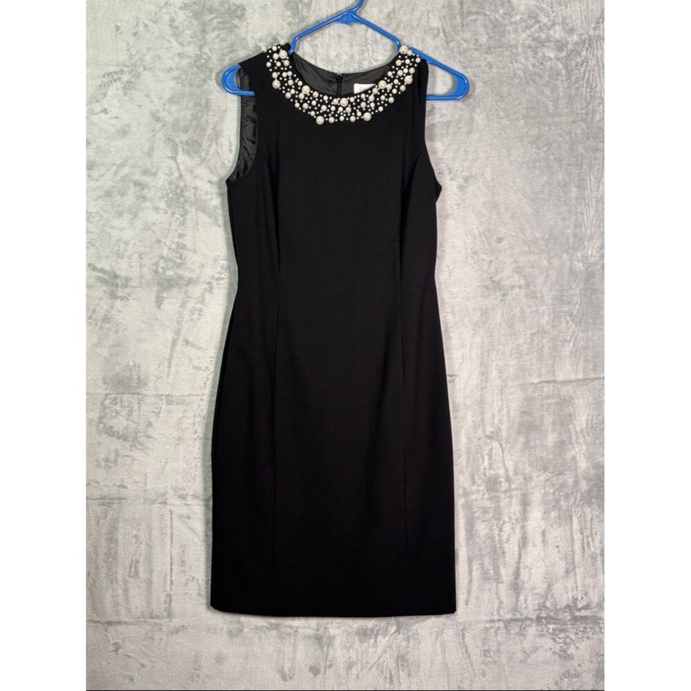 Calvin Klein Black Pearl Necklace Sleeveless MIDI Dress Size 4